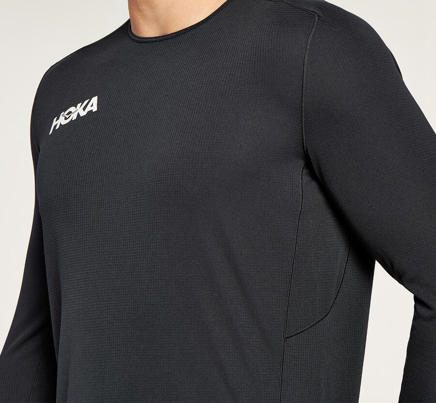 Top Hoka One One Hombre Negros - Performance 3/4 Sleeve - DBZJ62945